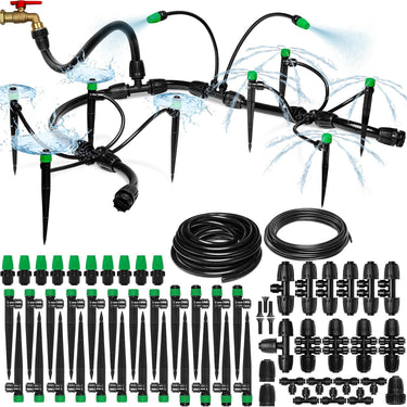 Adjustable Quick Connect Irrigation System for Gardens up to 131ft, Raised Beds - Complete Garden Watering System - 1/4 Emitters, 1/2